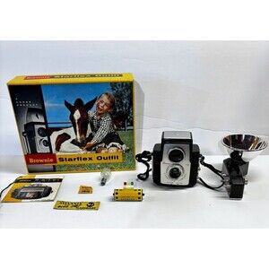 Kodak Brownie Starflex Outfit Camera Flash 25L + Accessories Vintage Untested